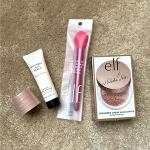 Elf X Nabela Noor highlighter and highlight brush with samples